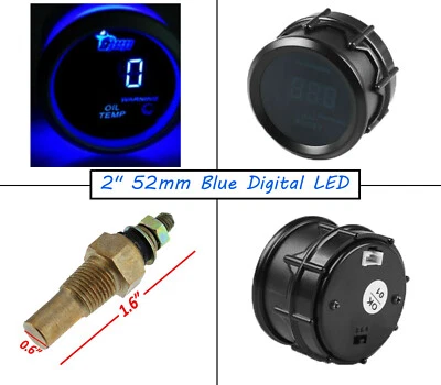 AU 2" 52mm Digtal Blue LED Oil TEMP Temperature Gauge With Sensor Car renovation - image 1 of 4