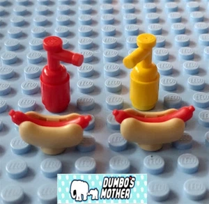 Lego Hot Dogs w/ Bun Ketchup Mustard Minifigure Food Picnic NEW 2 hot dogs - Picture 1 of 1