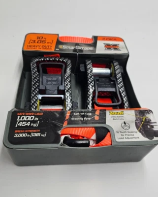 (QTY 2) SmartStraps 10FT Heavy Duty Ratchet Tie Down #240 Work Load 1000LB - Image 1 of 4