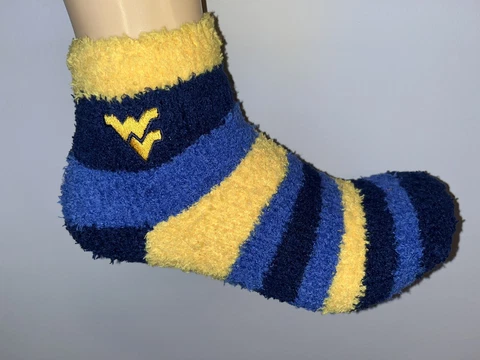 WEST VIRGINIA MOUNTAINEERS COLLEGE TEAM WOMENS STRIPED SOFT FUZZY ANKLE SOCKS Q Cover
