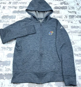 Kansas Jayhawks Hoodie Women Medium Tall Gray Sweatshirt Track Jacket Adidas - Picture 1 of 10