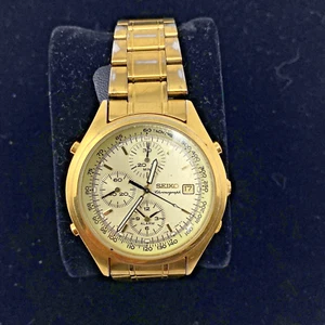 Vintage Seiko Chronograph Tachymeter 652788 Men's Gold Tone Date Watch 7T32-7C60 - Picture 1 of 13