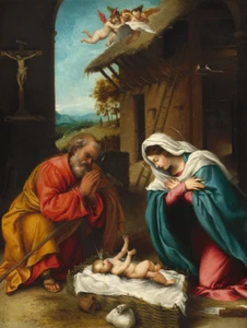 La Natividad | Lorenzo Lotto | Impresión Bíblica Evangelio Cristiano Renacimiento 1523 - Imagen 1 de 9