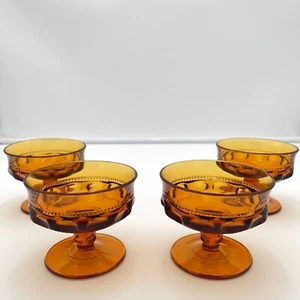 Vintage Amber Indiana Glass King's Crown Thumbprint Goblets - Set of 4 - Picture 1 of 4