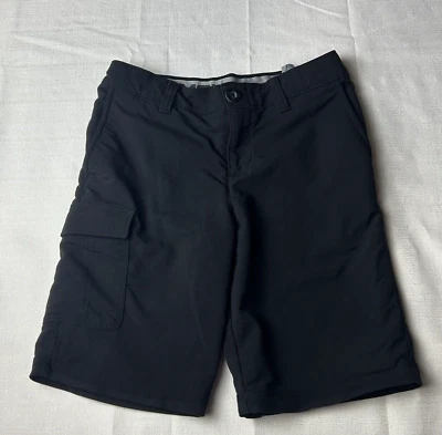 Boy's Black Under Armour Cargo Shorts Sz YSM Button Zip - Image 1 of 4