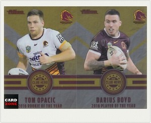 2017 TLA NRL TRADERS TRADING CARD CLUB HEROES CH1 BOYD+CH2 OPACIC-BRONCOS