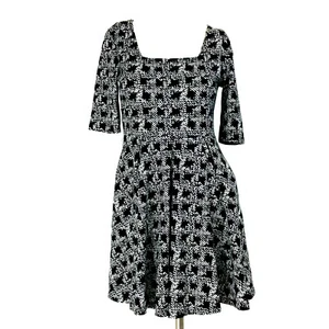 Mimi Chica Womens Dress M Black White Houndstooth Pleated Fit & Flare w/ Pockets - Picture 1 of 7