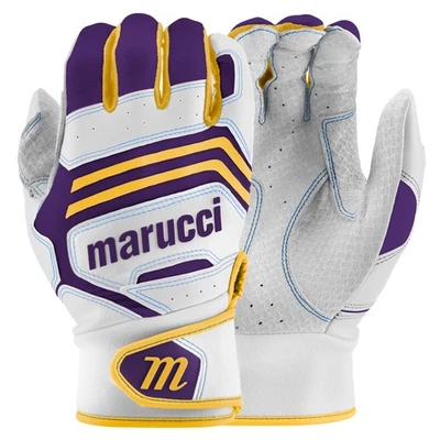 Guantes de bateo de béisbol/softbol Marucci Fuzn Pro - blancos/púrpura/amarillos - medianos Foto 1 de 3