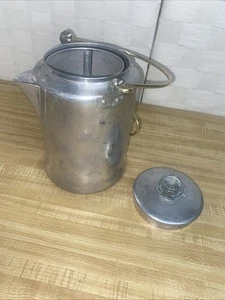 CAFFETTIERA VINTAGE COMETA CAPACITÀ 9 TAZZE ALLUMINIO PERCOLATORE CON MANICI RAME - Foto 1 di 11