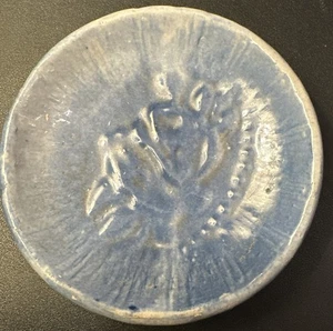 Vintage Blue & White Glazed Stoneware Round Soap Dish 4 ½” Rose Flower & Leaves - Picture 1 of 6