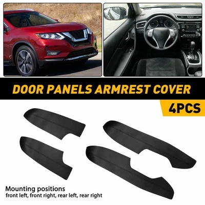 Cubierta de reposabrazos con paneles delanteros de puerta de cuero negra de 2 piezas para Nissan Rogue 2014-2020 EE. UU. Foto 1 de 4