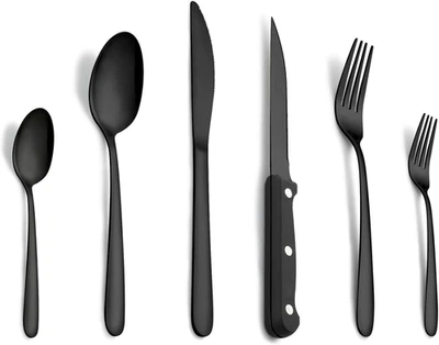 72 Pezzi Noir Set Posate in Acciaio Inox, per 12 Persone per Uso Alimentare, in  - Immagine 1 di 4