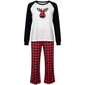 PatPat Weihnachten Hirsch Pyjama Set Damen Lg rot schwarz kariert festlich kuschelig Neu mit Etikett - Bild 1 von 8