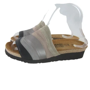 NAOT Calzado Mujer 7 Gris Taupe Negro Metálico Slide Cuña Zapato Cuero EU 38 - Imagen 1 de 12