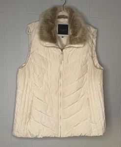 Chaleco acolchado Talbots Plus con cuello de piel sintética para mujer talla 2X blanco cremallera completa acolchado - Imagen 1 de 17