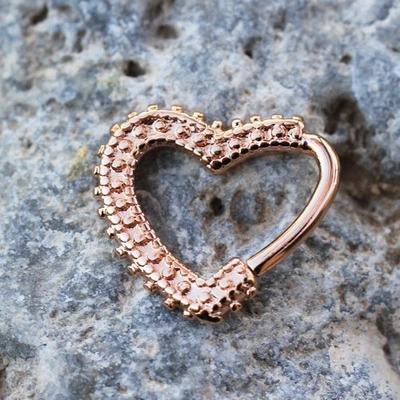 Rose Gold Plated Annealed Ornamental Heart Cartilage Earring - Image 1 of 3
