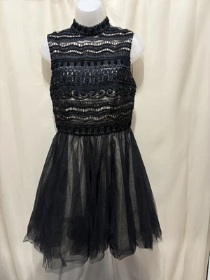 Vestido Alice + Olivia Taya Bordado Línea A Sin Mangas Negro Talla 6 Foto 1 de 4