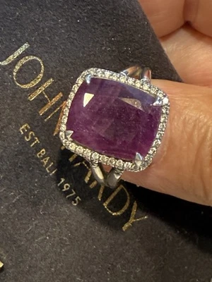 NUEVO SIN ETIQUETAS ANILLO DE CADENA CLÁSICO RUBÍ CORTE MÁGICO DIAMANTES ESTERLINA JOHN HARDY TALLA 9.25 Foto 1 de 4