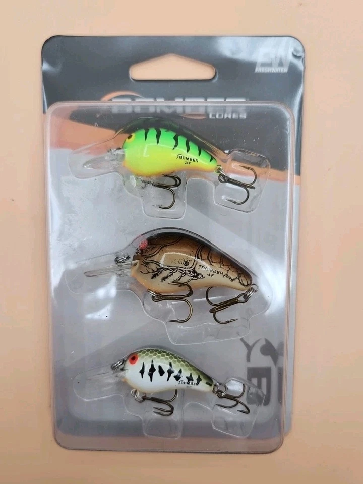 Bomber #2 Fat a Firetiger & Baby Bass 3f Gray Shad 4f Crankbait Lures 3pk