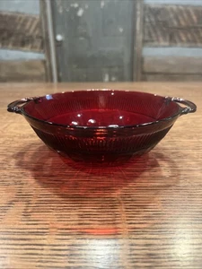 MCM Anchor Hocking CORONATION Royal Ruby Red Glass 2 Handled 8" SERVING BOWL - Picture 1 of 12