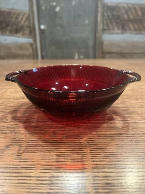MCM Anchor Hocking CORONATION Royal Ruby Red Glass 2 Handled 8" SERVING BOWL - Image 1 of 4