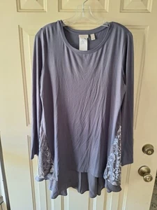 Lori Goldstein Womens M Tunic Top Gray Whimsigoth Lace Floral Stretch Velvet  - Picture 1 of 7