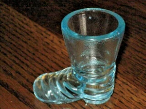 Antique Imperial Glass Blue Iridescent Boot Toothpick Holder Shot Glass 2.75" - Picture 1 of 4