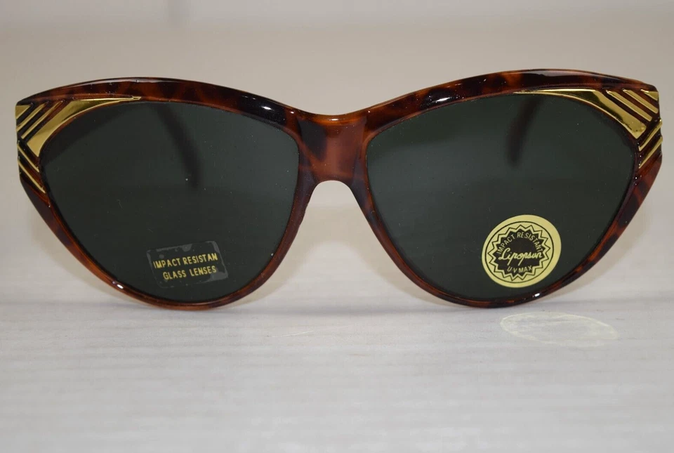 Vintage Sunglasses Lipopsun 80s Oversize Mod Embellished Tortoise Cat Eye Frames - Image 1 of 4