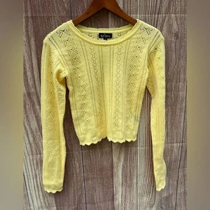 Suéter Vintage Autoestima S Y2K Amarillo Mantequilla Suave Crop Pointelle Diseño Arco - Imagen 1 de 5