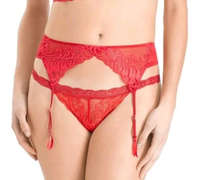 Cinturón Liguero Natori 757023 Plumas Bordado Transparente #105 Rojo Arándano Talla L Foto 1 de 2