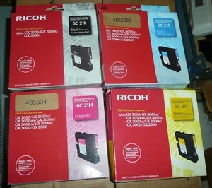 Genuine Set of 4 Ricoh GC21 Ink Cartridges 21K 21Y 21C 21M CYMK GX3000 GX5050n - Picture 1 of 1