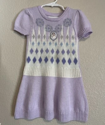 Niñas Disney Elsa Vestido FROZEN II Manga Gorra Suéter Talla 4-5 Lavanda y Brillo Foto 1 de 4