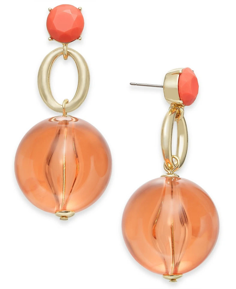 Inc International Concepts Gold-tone Stone & Bead Drop Earrings Orange