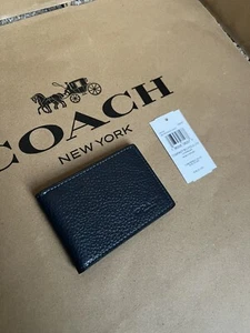 Cartera Coach CM167 Midnight Azul Marino Cuero Guijarro Compacta Doble Plegable Nueva con Etiquetas $150 - Imagen 1 de 6