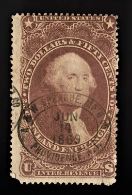 1862-71 US Stamp Scott# R84c Inland Exchange Washington used $2.50 NG Good #6 - Image 1 of 2