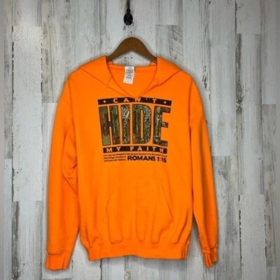 Gildan Heavy Blend Women's Camo Romans 1:16 Can't Hide My Faith Hoodie Orange M - Image 1 of 4