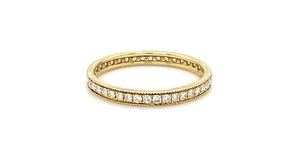 18K YELLOW GOLD MILGRAIN ETERNITY DIAMOND BAND SIZE 6 wedding anniversary 0.40CT - Picture 1 of 9