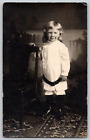Rppc Portrait Postcard~ Young Blond Haired Child Next To A Chair