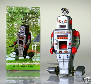 Retro Lata Robot Pasante Lado Retro Juguete Enrollable Reproducción Regalo Coleccionable - Imagen 1 de 1