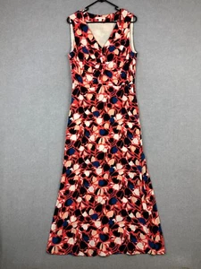 Trenery Dress Womens 12 Orange Black White Floral Maxi Viscose Lined - Picture 1 of 7