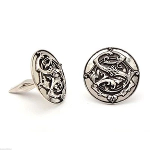 925 Sterling Silver Round Shape Vintage Cuff links Men's Jewelry - Picture 1 of 2