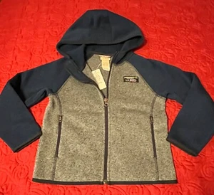 LL BEAN Kids 5/6 MEDIUM Hooded Full Zip Sweater Fleece Jacket Blue Green NWT - Picture 1 of 8