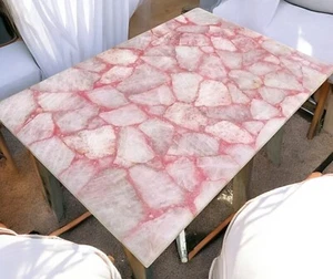 36"x24" Pink Rose Quartz Stone Coffee Table Top Crystal Stone Kitchen Hallway De - Picture 1 of 8