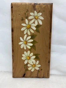 Vintage Boho Handpainted Daisies On Raw Wood Nature Flowers 70s Flowerchild - Picture 1 of 6