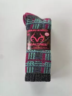Calcetines Carolina Realtree para mujer mezcla de lana merino, 2 pares, zapatos a cuadros/rosa 6-9 Foto 1 de 4