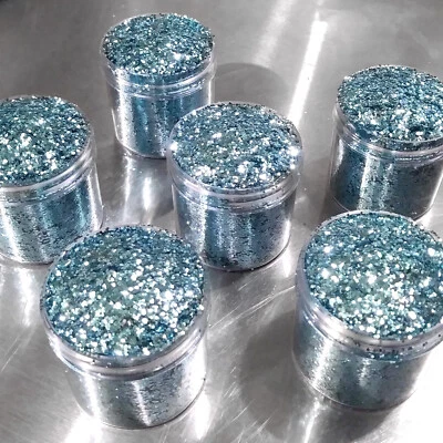 THE GOLDEN GRUB LURE CO NEW 2 OZ. Jar ICE BLUE Hi-Temp Glitter .030 Hex Fishing Lure Making plastisol