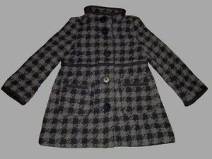 Gap Kids Girls Size XS 4-5 Black Gray Hounds Tooth Wool Blend Pea Coat - Picture 1 of 7