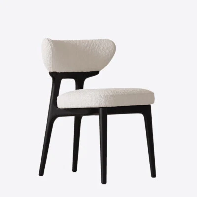 Dining chair household lamb wool solid wood back chair wabi sabi casual chair - Image 1 of 4
