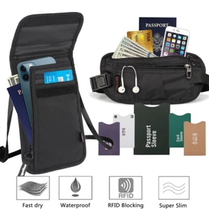 Travel Money Belt - Slim Passport Holder RFID Blocking Travel Pouch Neck Wallet - Picture 1 of 13