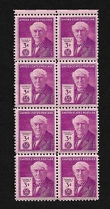 SC #945 ~ 1947 Thomas Edison Famous American Inventors 3c Cent US Block 8 Stamps - Picture 1 of 2